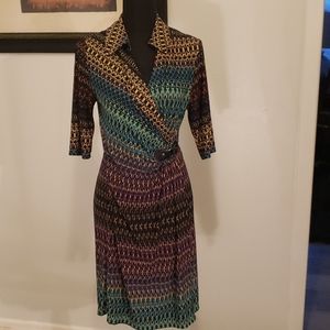 VIBRANT STRETCHY FAUX WRAP DRESS